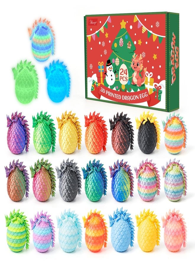 Flavery 3D Printed Dragon Eggs - 24 PCS Mini 3D Printed Toys, Flexible Dragon Inside, Cute Christmas, Birthday Gift, Collectibles for Adults&Teens,3D Print Animals, Cute Desk Pets (Multicolor) - Image 1